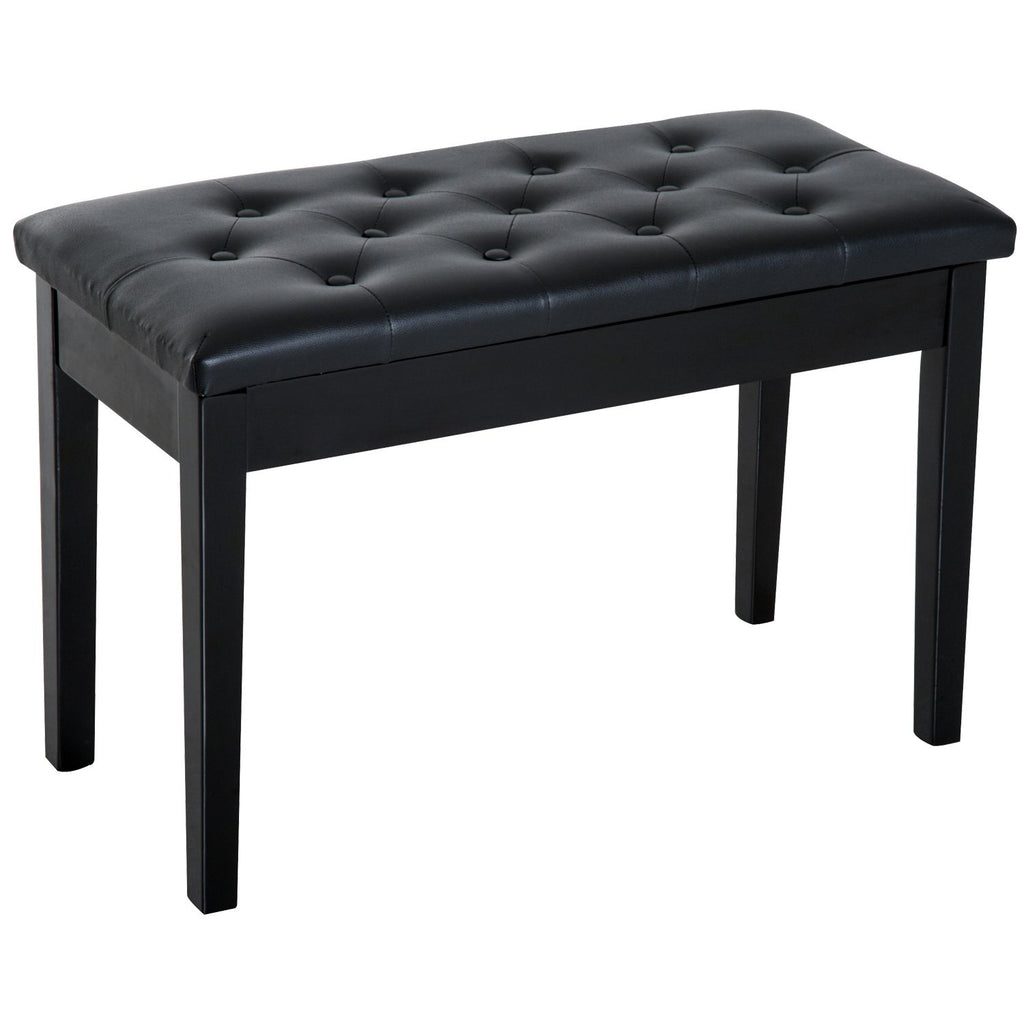 Piano Bench Traditional 2-Person Birchwood with Faux Leather Padding Black