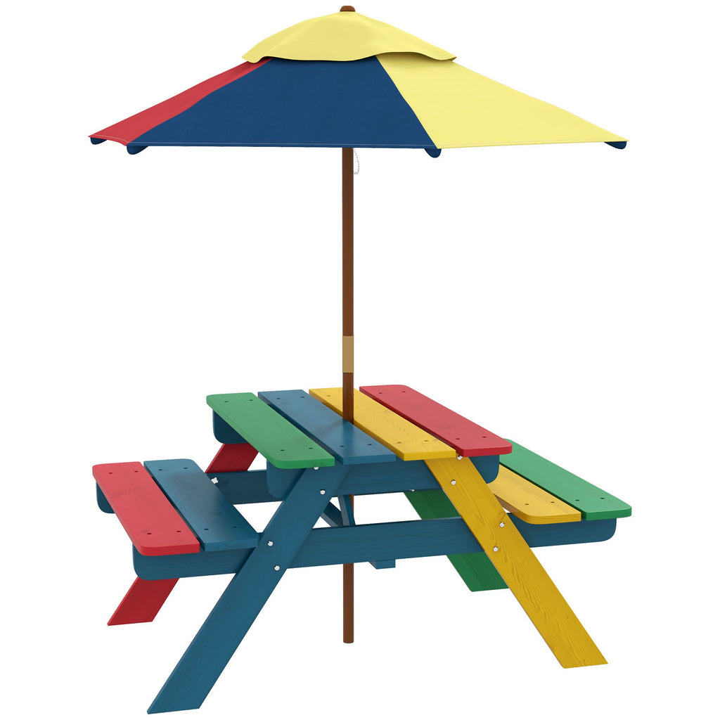 Picnic Table with Bench, Kids Wooden Picnic Table Set with Removable Parasol, Robust Construction for Ages 3-6, Multicolor