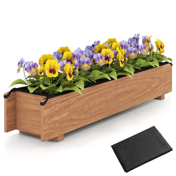 Pine Wood Raised Garden Bed with Drainage Holes & Protective Liner, Indoor Outdoor Planter Box for Herbs/Vegetables/Flowers