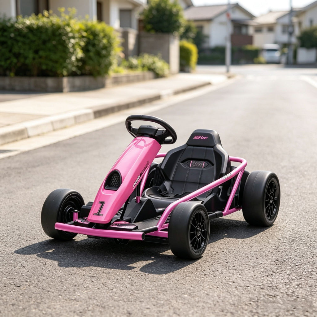 Pink 24V High-Speed Electric Drift Go Kart: Kids Ride-On Racing Vehicle with 2 Speeds for 8-12 Years Old