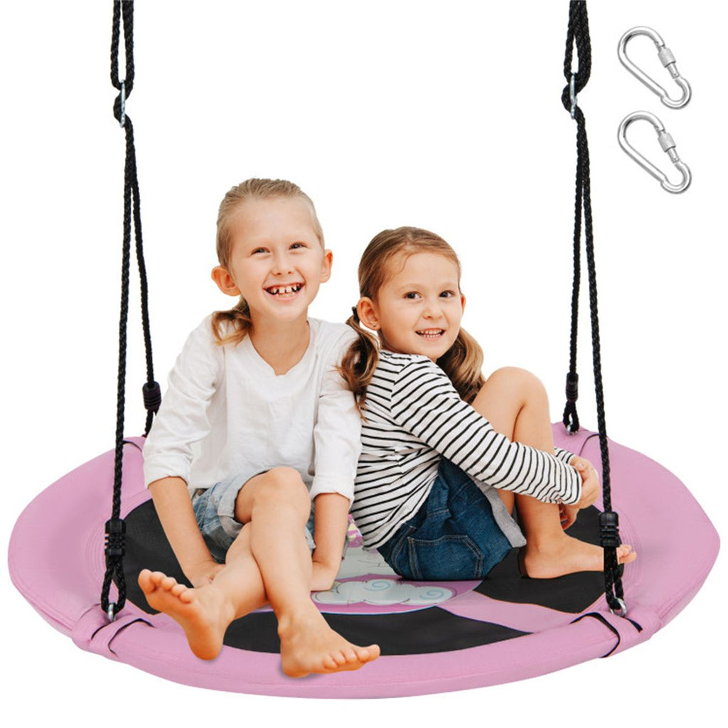 Pink 40" Saucer Tree Swing, 2 Hanging Ways 360° Rotation Adjustable Ropes 46.5"-68"