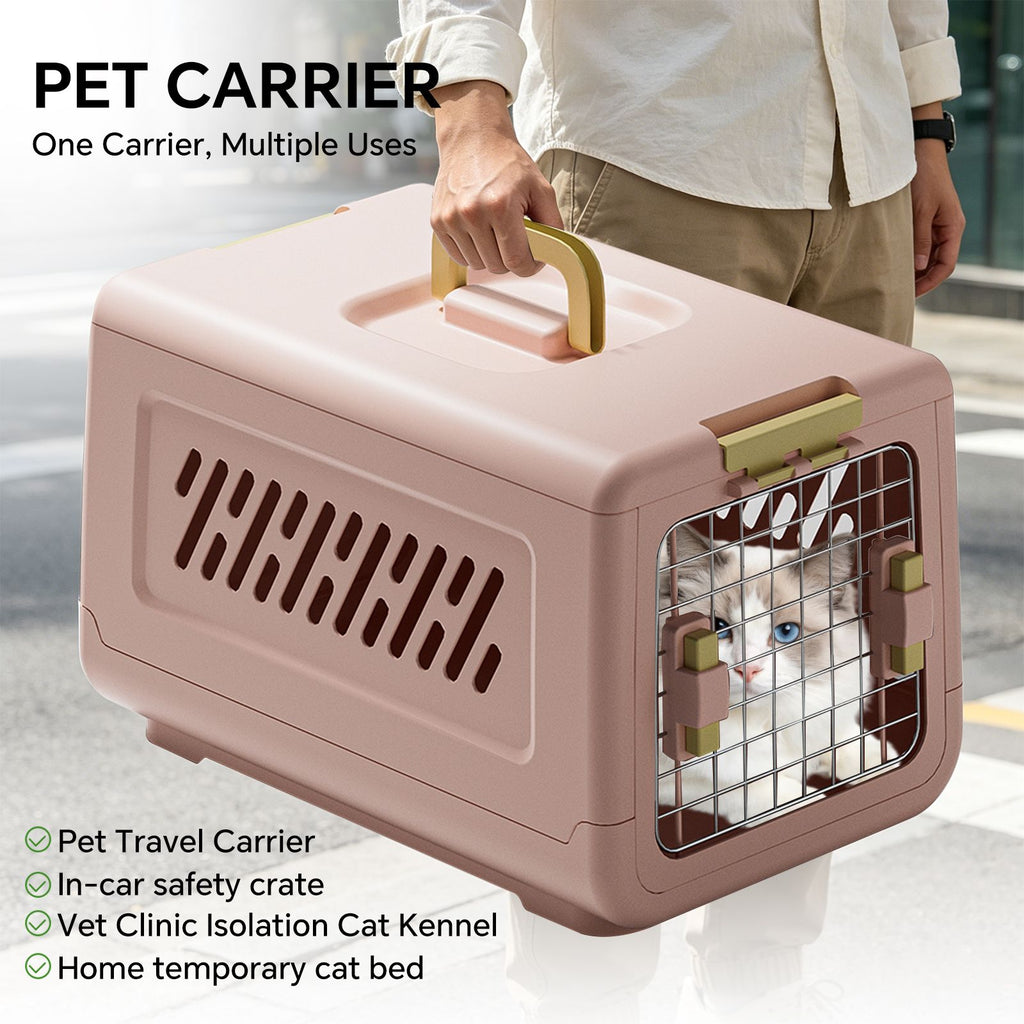 Pink aviation enclosed cat litter box with handle, spacious anti tracking cat toilet, ideal choice for indoor cats and travel