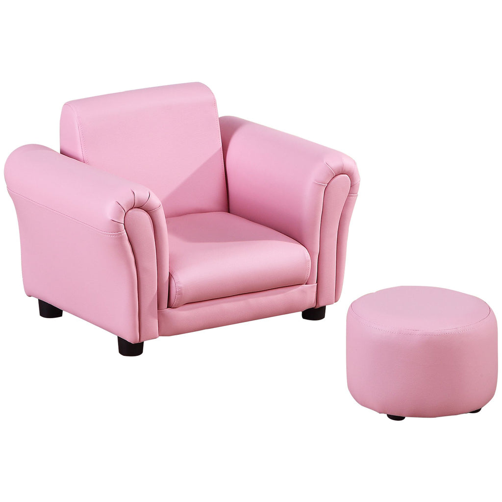 Pink Childrens Sofa Set with Footstool Soft Upholstered Armchair for Kids 18M+ Ideal for Playroom and Bedroom