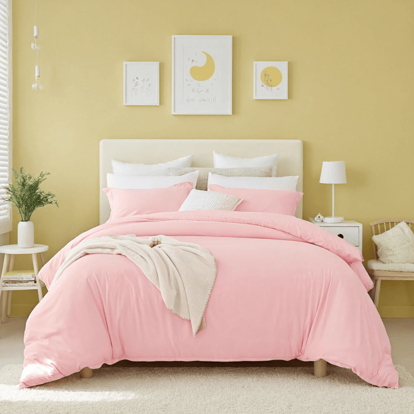 Pink Oversized Duvet Cover Set Adorable fresh aesthetic suits all genders. Premium breathable microfiber with bohemian details. Fits single/double beds. Perfect for bedrooms and hotels. An ideal Chris