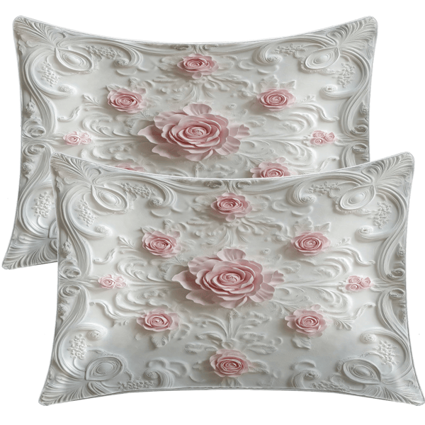 Pink Rose Pillow Case White Romance Pillow Covers Pure and loving Decorative 2 Pillowcases(temu can only be self-picked up)