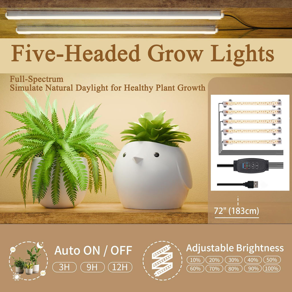Plant Stand indoor 9-Tiered , 63.6" Tall Plant Stand with 5 Grow Lights, Adjustable Lighting Modes (5/3/2 Lights), 10-Level Dimming & 3 Timer Settings, Energy-Efficient, Perfect for Plant Growth