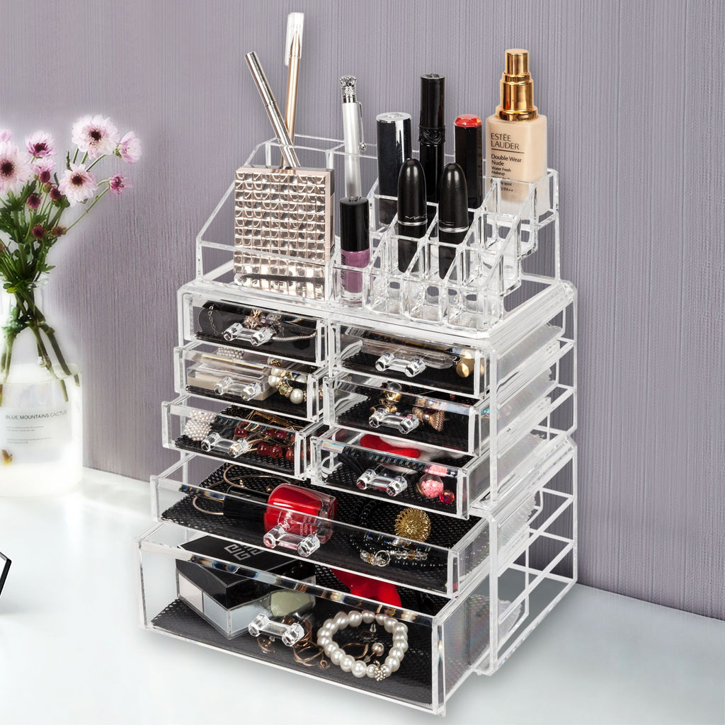 Plastic Cosmetics Storage Rack 4 Small Drawers and 3 Larger Drawers Transparent--YS