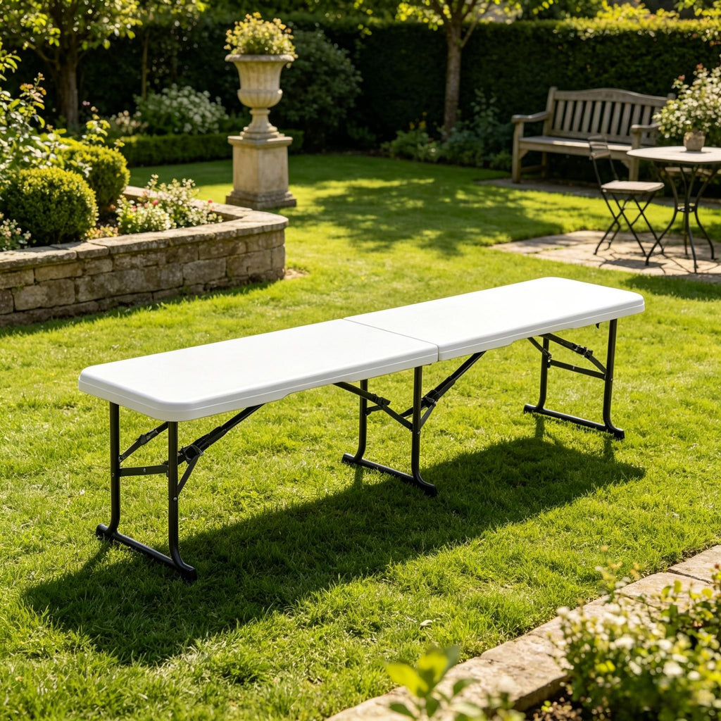 Plastic Folding Bench 6 ft 2 Pack, Portable Indoor/Outdoor Bench for Picnic, Party, Patio, Camping & Dining, White