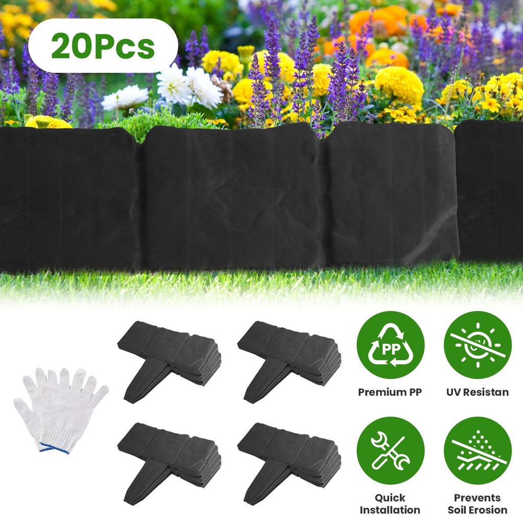 Plastic Lawn Edging, Interlocking Garden Landscape Border, 20Piece 16ft Flexible PP Garden Edging for Flower Beds, Walkways and Lawn Landscaping
