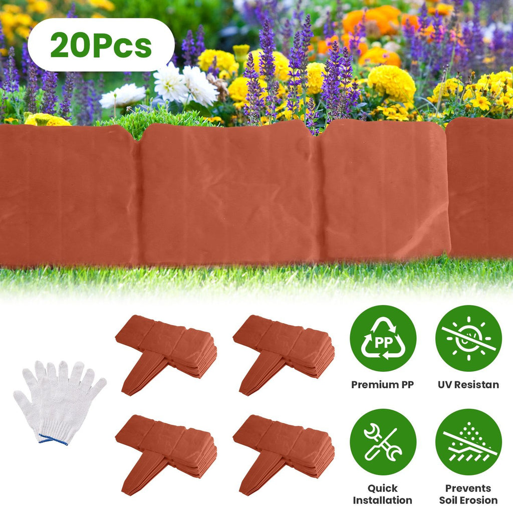 Plastic Lawn Edging, Interlocking Garden Landscape Border, 20Piece 16ft Flexible PP Garden Edging for Flower Beds, Walkways and Lawn Landscaping