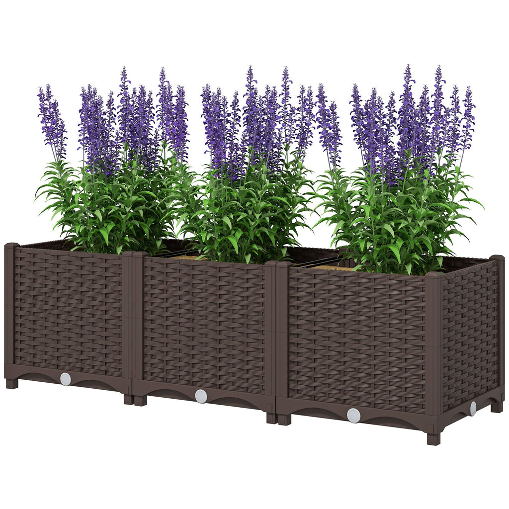 Plastic Raised Garden Bed, 4 x 1 x 1 ft Outdoor Flower Box with Drainage Holes for Vegetables, Herbs, Brown