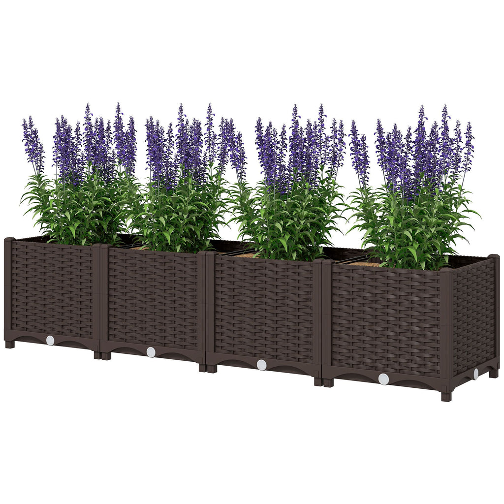 Plastic Raised Garden Bed, 5 x 1 x 1 ft Outdoor Flower Box with Drainage Holes for Vegetables, Herbs, Brown