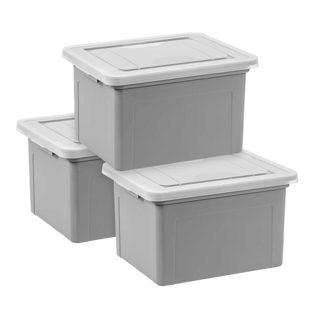 PlasticStorageBins/File Boxes, Legal/Letter Size 18" L x 14.18 W x 10.87 H Gray Set of 3