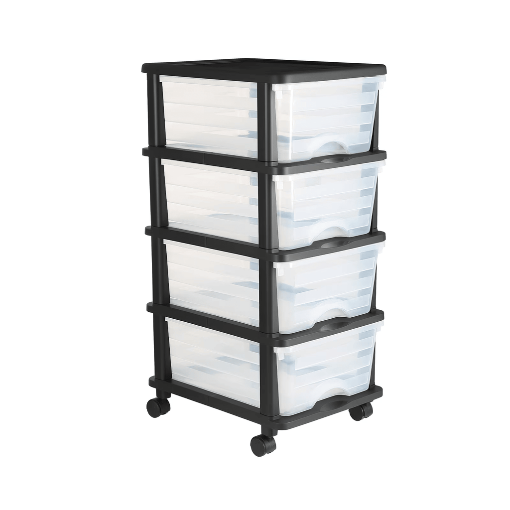 PlasticStorageDrawer Cart with 4 Compartments, Mobile Organizer with Wheels, RollingStorageSolutionforOffice Supplies, Crafts, and Classroom Essentials