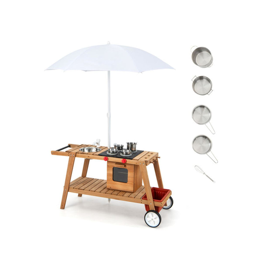 Play House Toy,Wooden Play Cart, Game Car with Sun Proof Umbrella