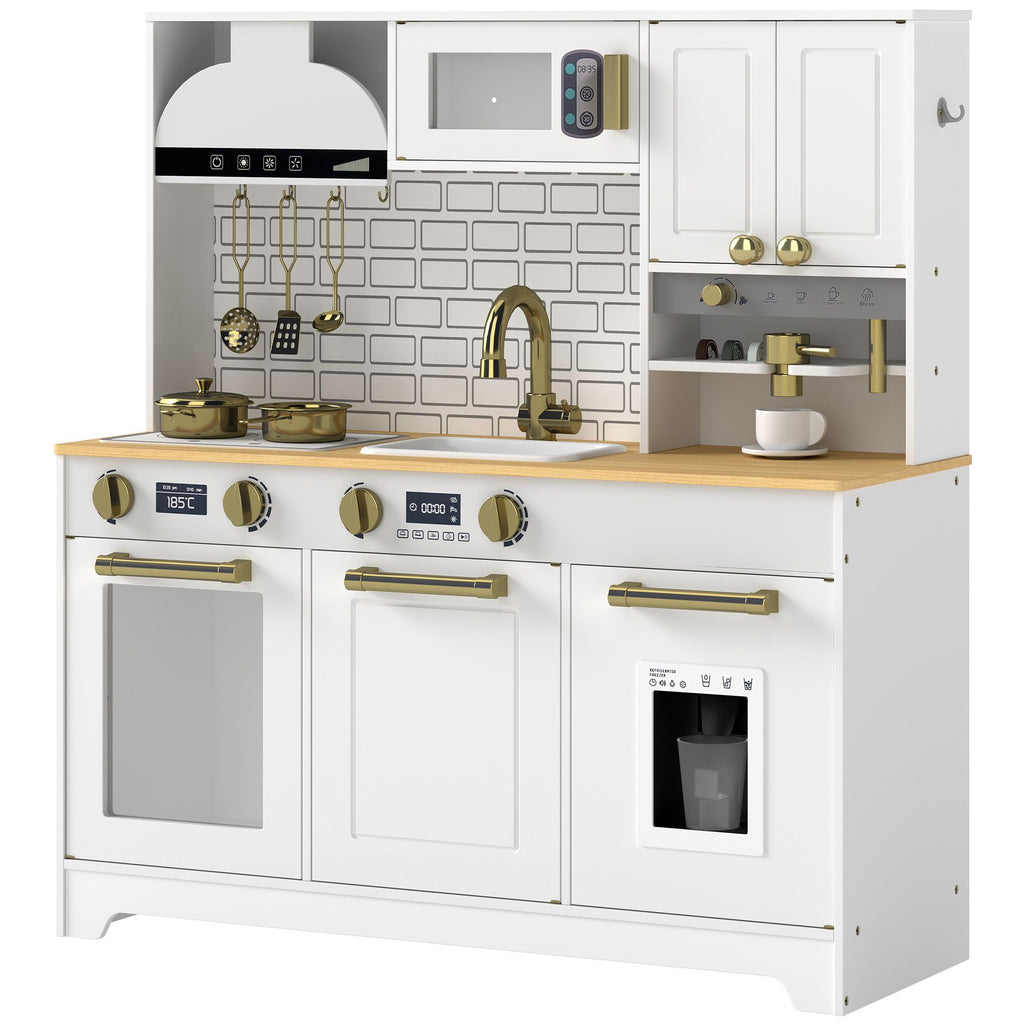 Play Kitchen, Kids Kitchen Playset with Coffee Maker, Ice Maker, Clicking Knobs, Storage, Accessories for 3-8 Years