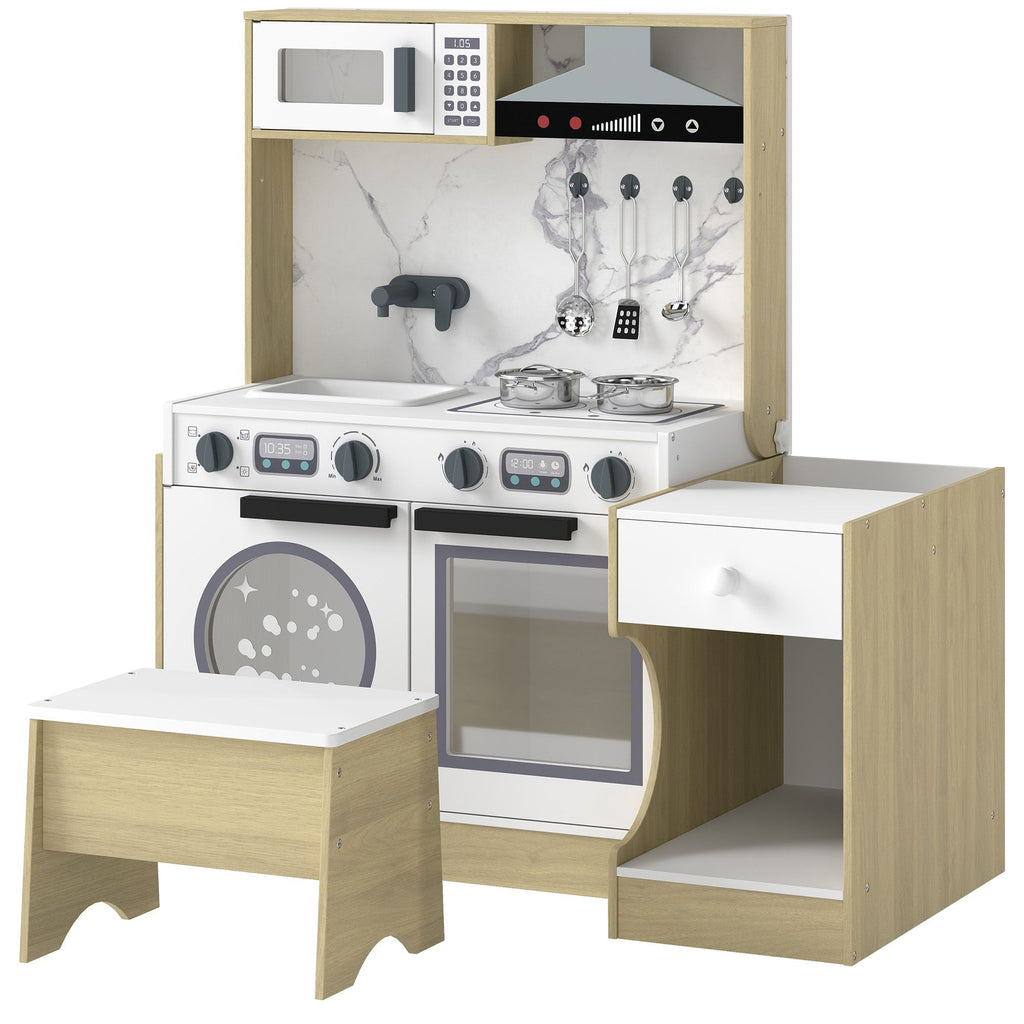 Play Kitchen Set for Kids, 2-in-1 Convertible Table and Chair Set, Kitchen Playset with Sink, Oven, Accessories for 3-8