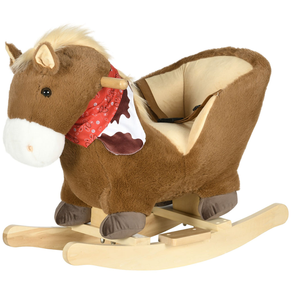 Plush Animal Rocking Horse with Sound and Pedals, Interactive Ride-on Toys for Toddlers 18-36 Months, Brown