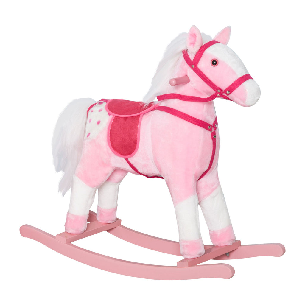 Plush Pink Rocking Horse, Toddler Ride-On Toy with Realistic Sounds, Birthday Gift for Girls