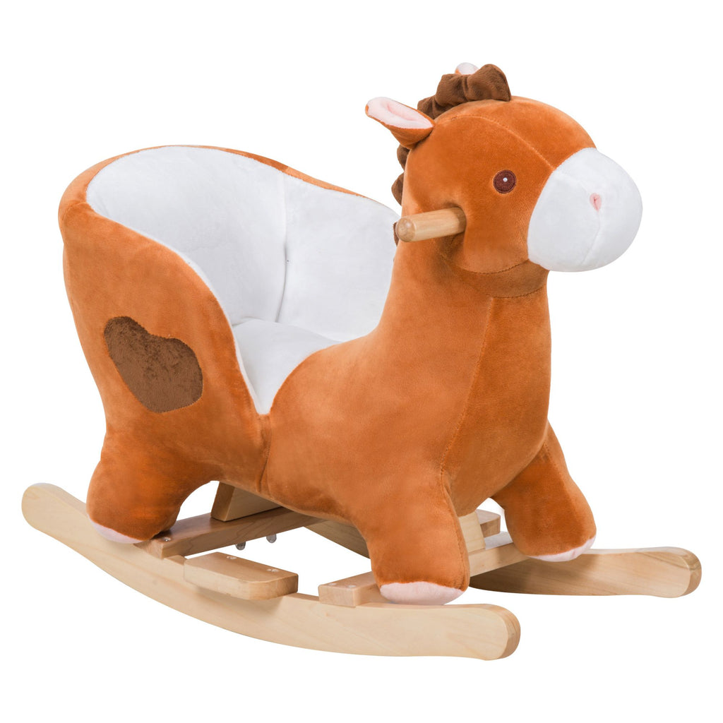 Plush Rocking Horse for 1-3 Years, Wooden Rocker, Music, Fun Musical, Brown White, for Boys & Girls