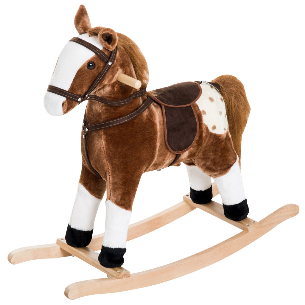 Plush Rocking Horse for Kids, Brown, Realistic Sounds, Ride-On Toy for Children 3+