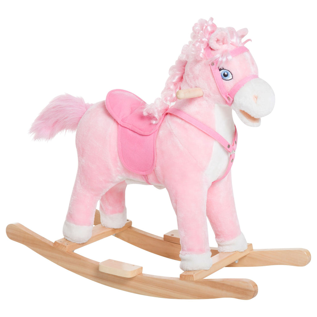 Plush Rocking Horse, Realistic Sounds, Swinging Tail, Pink, Ideal Birth Gift, Joyful Engaging, for 3 Years