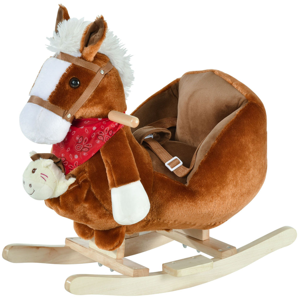 Plush Rocking Horse Toy, Kids Ride On Horse Toy with Fun Song Music, Rocking Pony Toy for Children 18-36 Months, Boys Girls Gift, Brown