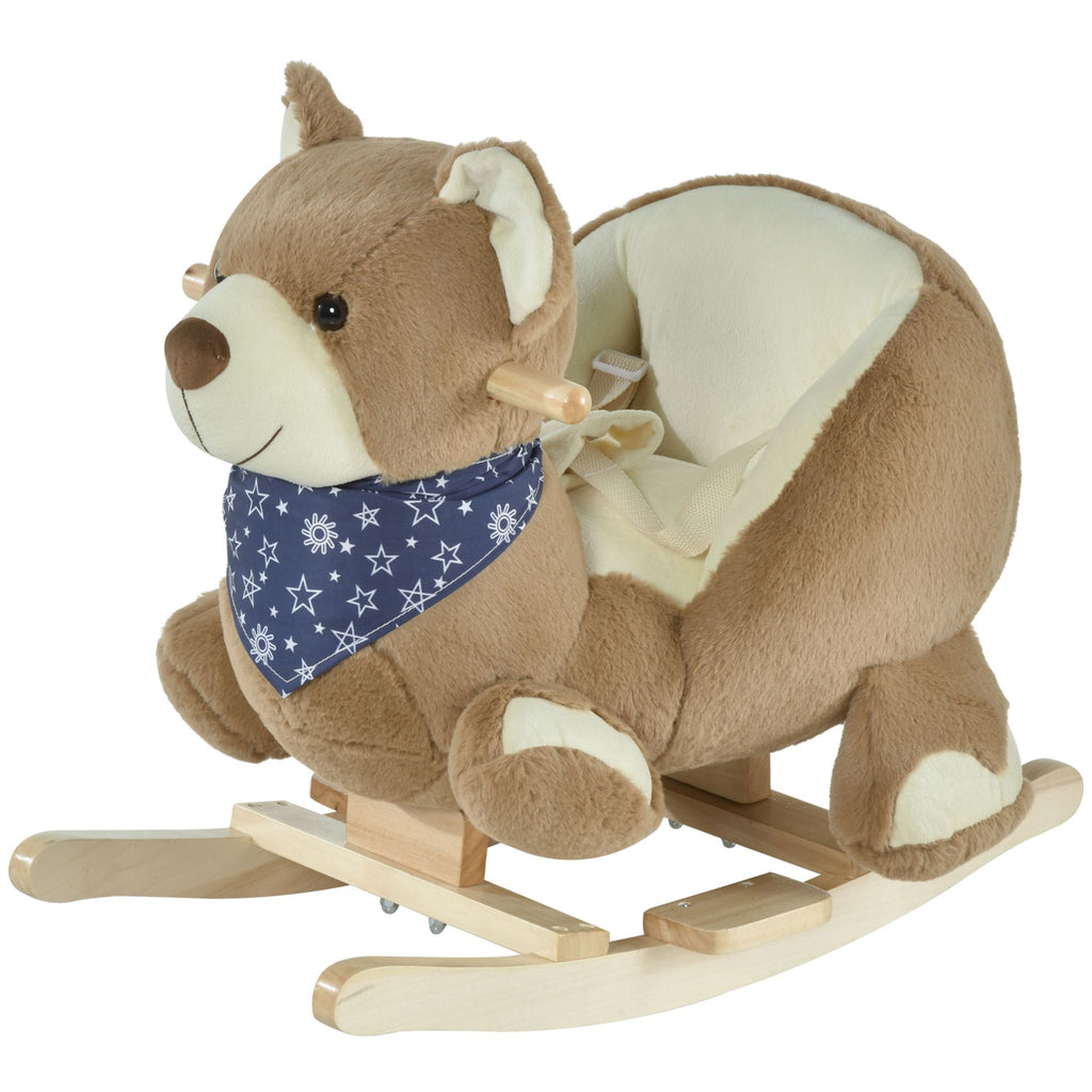 Plush Rocking Horse with Music, Kids Ride-On Rocker Toy, Soft & Fun Rocking Animal, 18-36 Months, Brown Bear