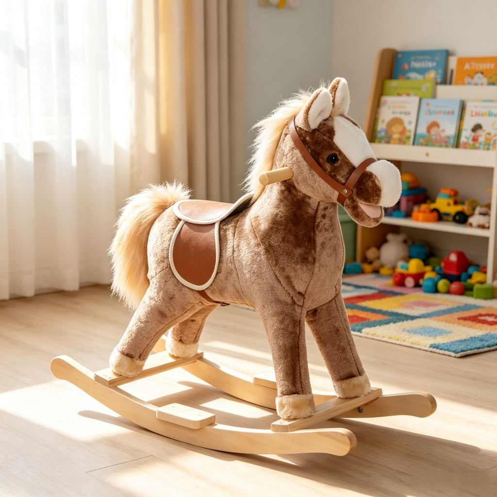 Plush Toddler Rocker: Kids Rocking Horse with Solid Wooden Base Premium Ride-On Toy for Little Ones