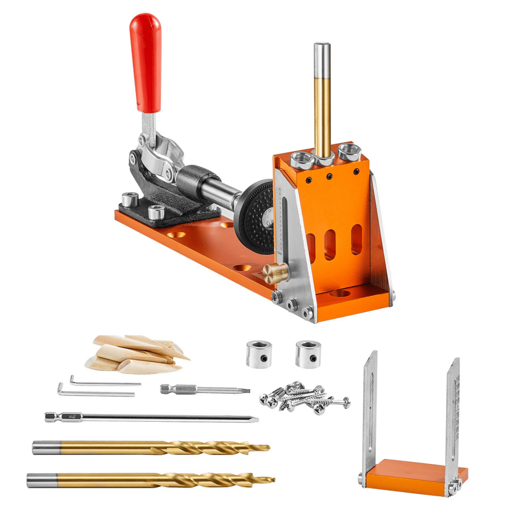 Pocket Hole Jig Kit Aluminum Alloy Adjustable Depth 1/2-1 1/2 Inch with 2 Step DrillsforWoodworking