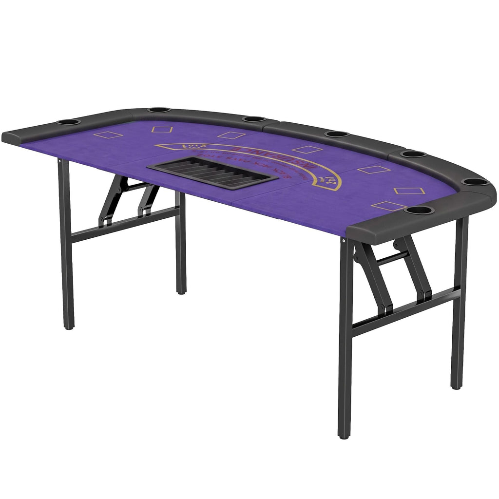 Poker Table Foldable, 72" Portable Casino Blackjack Table for 8 Players with Felt Surface, Cup Holders, Dark Blue
