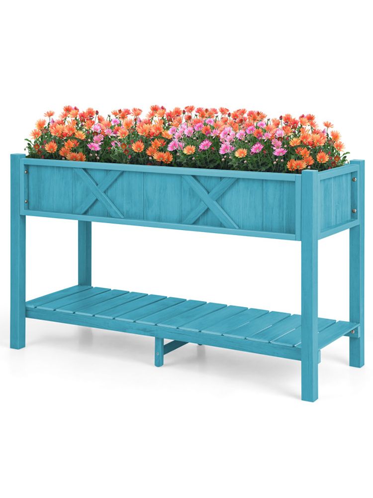 Poly Wood Elevated Planter Box with Legs Storage Shelf Drainage Holes