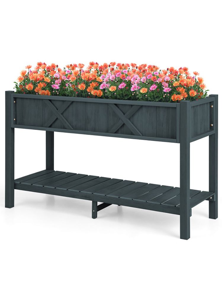 Poly Wood Elevated Planter Box with Legs Storage Shelf Drainage Holes