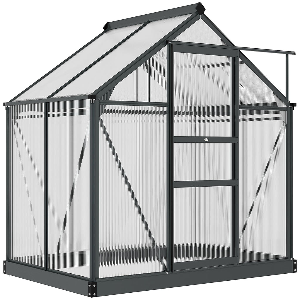 Polycarbonate Greenhouse, Heavy Duty Outdoor Aluminum Walk-in Green House Kit Vent Door, 6.2'x4.3'x6.6' Gray