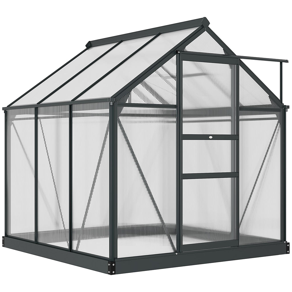 Polycarbonate Greenhouse, Heavy Duty Outdoor Aluminum Walk-in Green House Kit Vent Door, 6.2'x6.2'x6.6' Gray