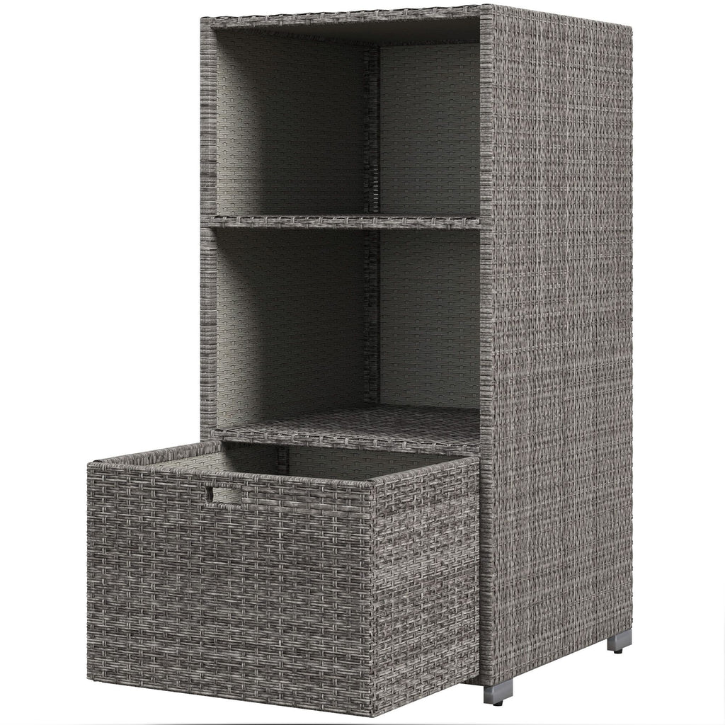 Pool Towel Rack with Storage Mixed Gray PE Rattan Wicker 2 Shelves Basket Outdoor Spa