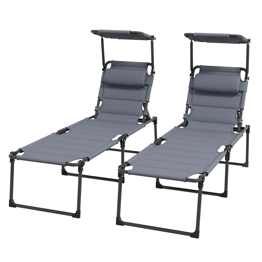 Poolside Gray Foldable Chaise Lounges Set with Sunroof Canopy for Outdoor Relaxation Duo Comfort