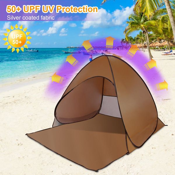 Pop Up Beach Tent Sun Shade Shelter Anti-UV Automatic Waterproof Tent Canopy for 2/3 Man w/ Net Window Storage Bag for Outdoor Beach Camping Fishing Park Lake