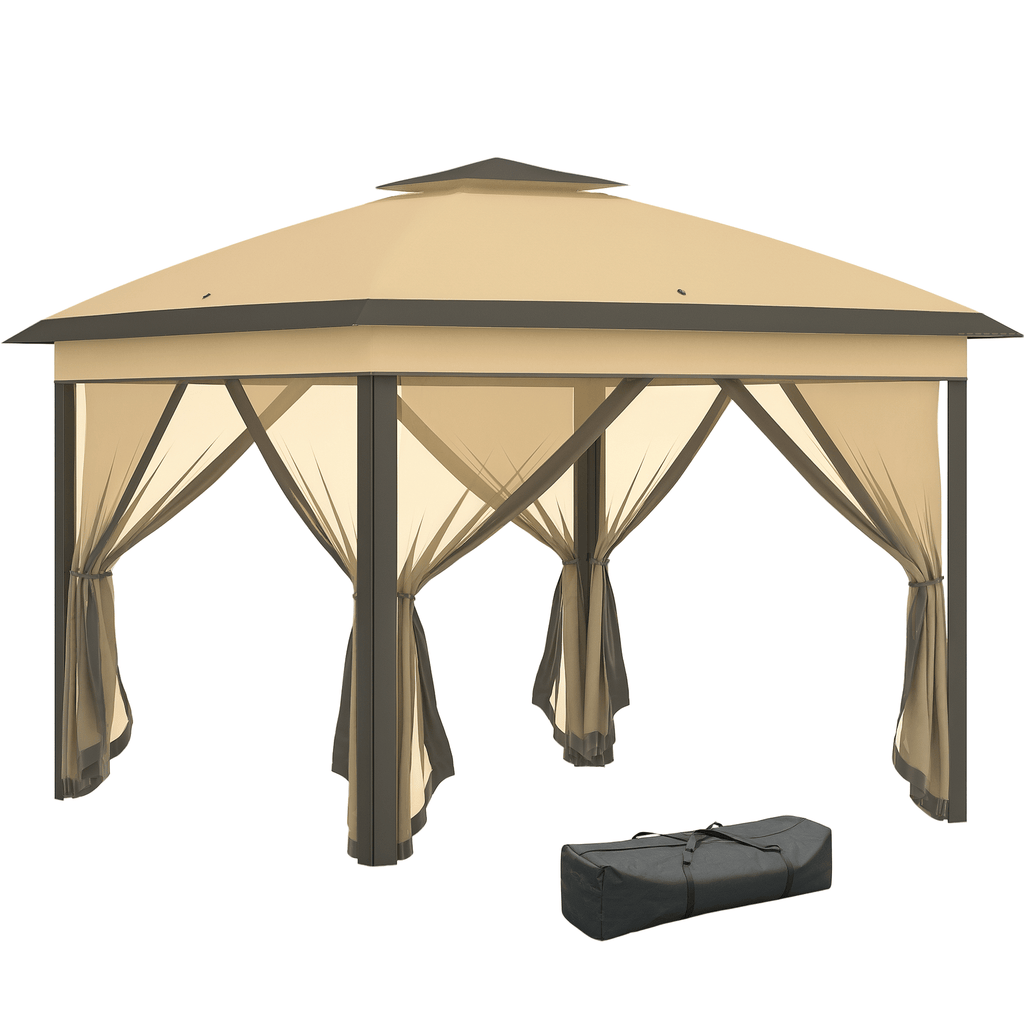 Pop Up Canopy 11x11 Double Roof Zippered Mesh Sidewalls Adjustable Height Carrying Bag