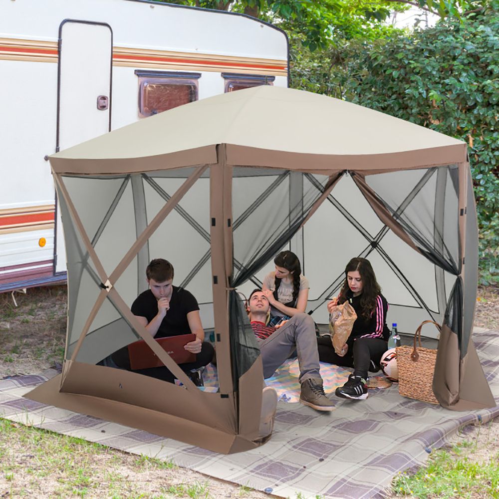 Pop-up Gazebo 6-sided Instant Setup Screen House Hub Tent with Mesh Netting Walls