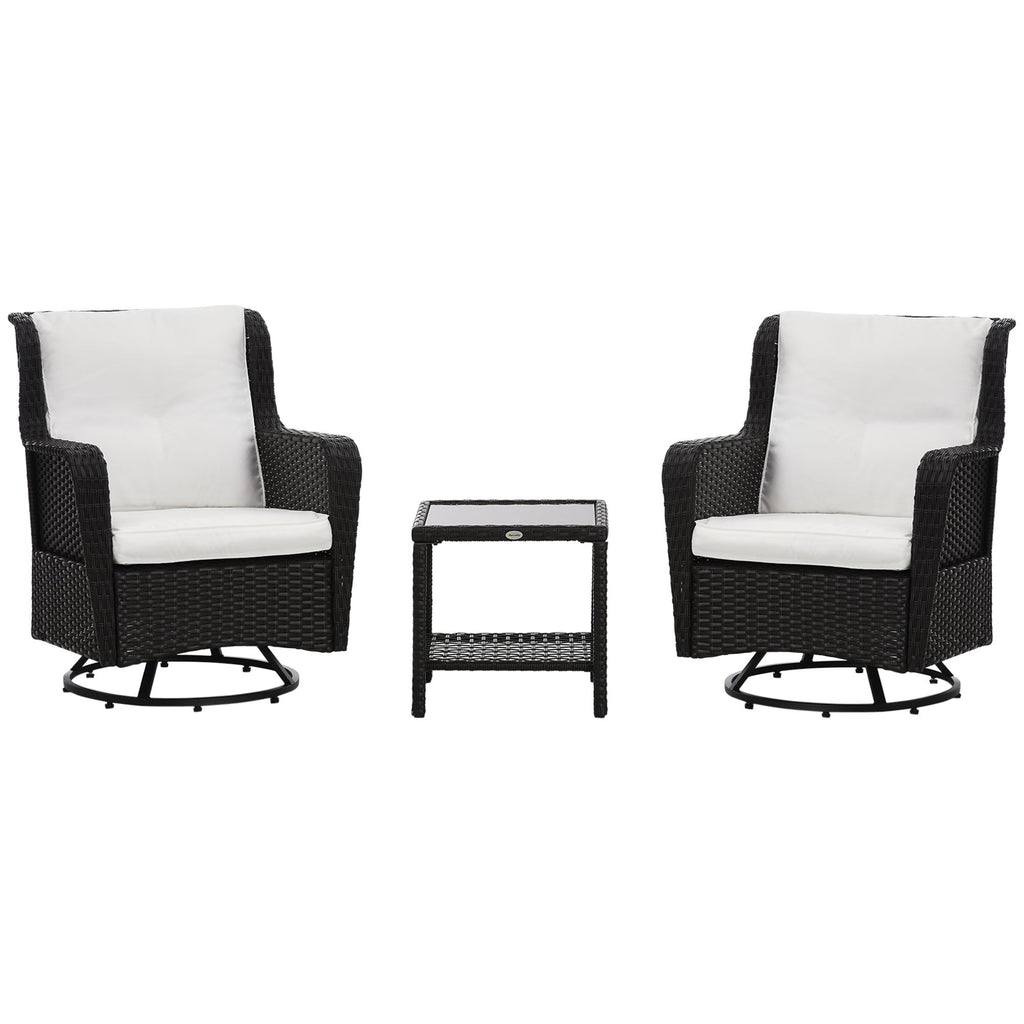 Porch Bistro Set Cream White Patio Furniture 360°Rotation Rocking Function 28.25x30.75x36.25