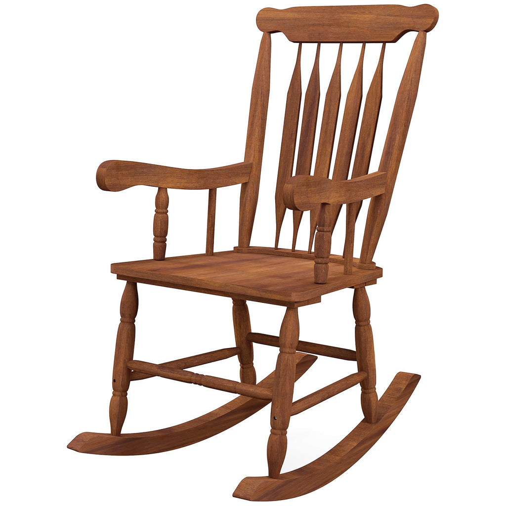 Porch Rocker Teak High Back Wooden Rocking Chair for Patio Balcony Outdoor Seating Durable Construction