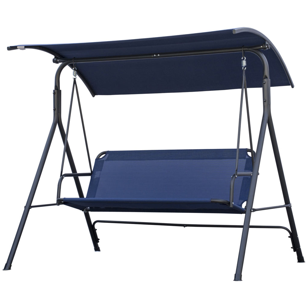 Porch Swing Bench 3-Person with Stand Adjustable Canopy Armrests Steel Frame for Outdoor Garden Patio Porch Poolside Dark Blue