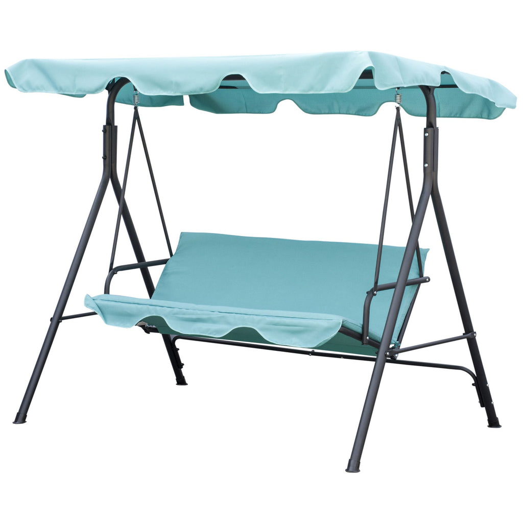 Porch Swing Chair 3-Person with Adjustable Canopy Green Steel Frame for Patio