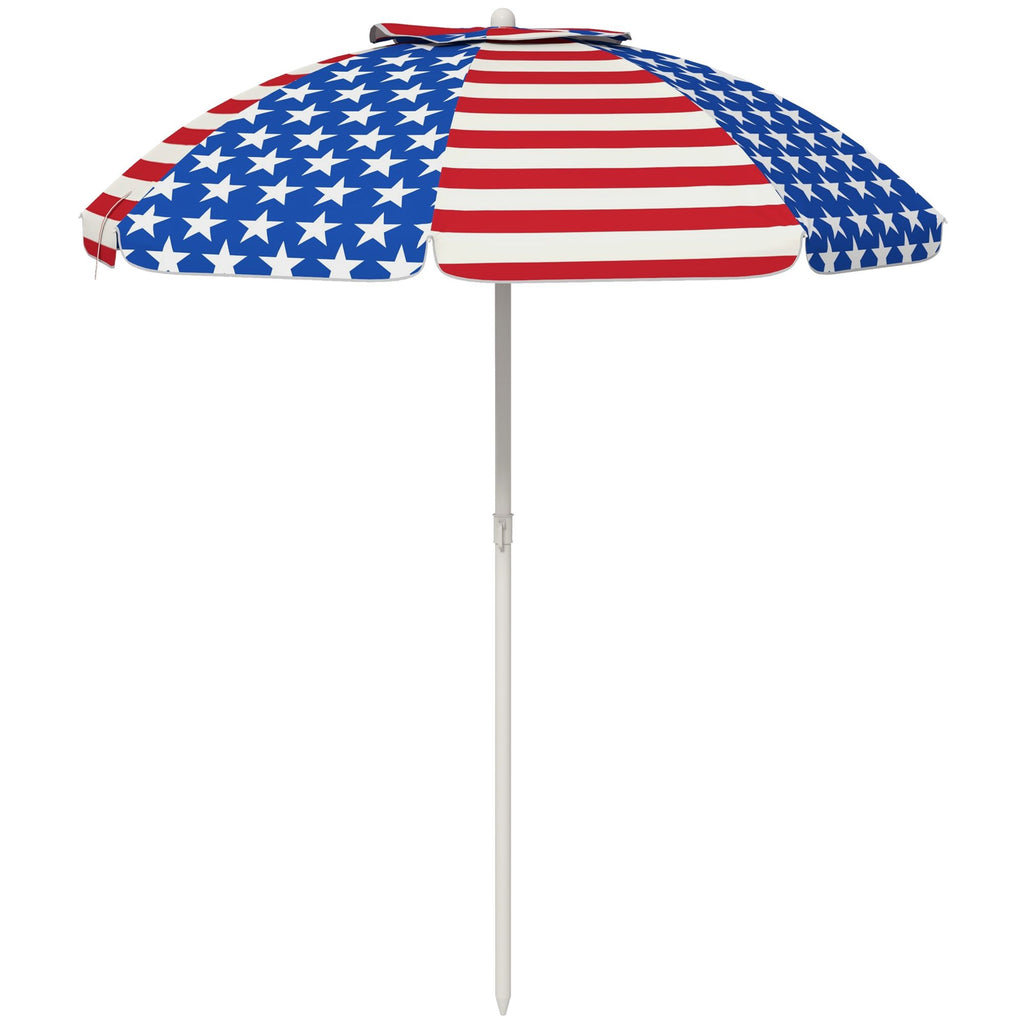 Portable 5.7' American Flag Beach Umbrella with Tilt Vent Flounce for Outdoor Travel