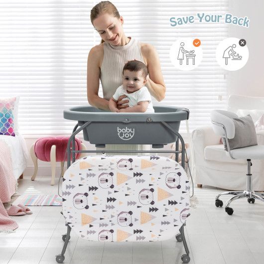Portable Baby Changing Table with Storage Basket and Shelves