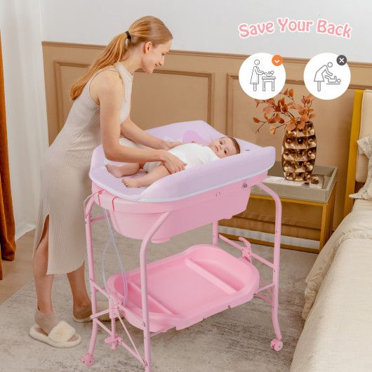 Portable Baby Changing Table with Storage Basket and Shelves