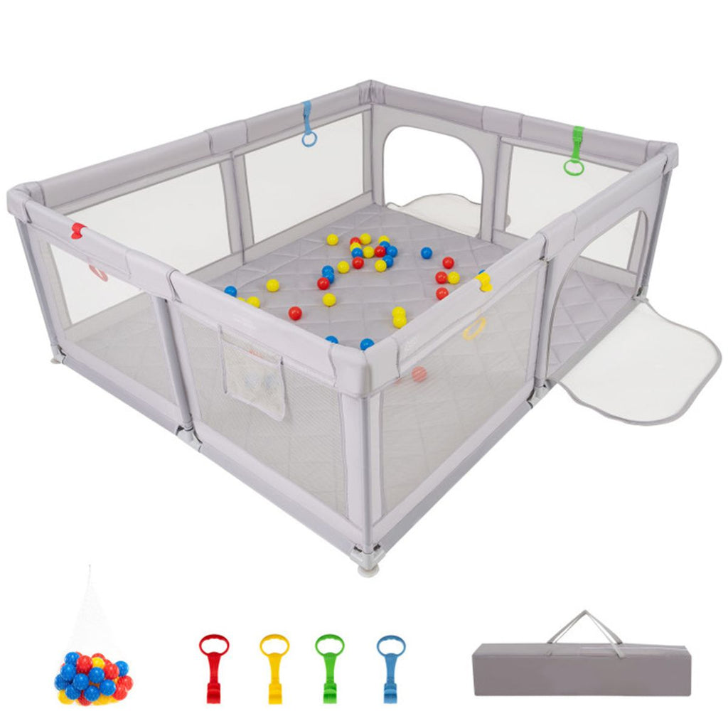 Portable Baby Play Yard - 73"x61.5"x27", Breathable Mesh, 50 Ocean Balls & Carry Bag