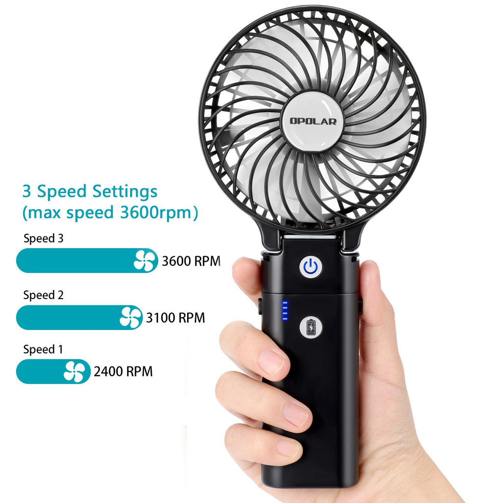 Portable Battery Operated Handheld Personal Desk Fan with 5-40 Hours Working Time, 3 Setting, Foldable Design (Black) RT