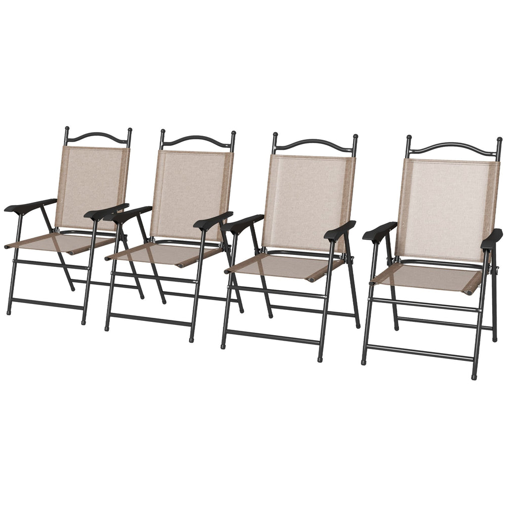 Portable Folding Camping Chairs Set of 4 with Armrests Mesh Fabric for Outdoor Lawn Brown Comfort